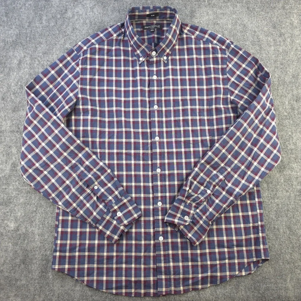 J Crew Mercantile Flex Shirt Large Slim‎ Red Blue Check Long Sleeve Button Down